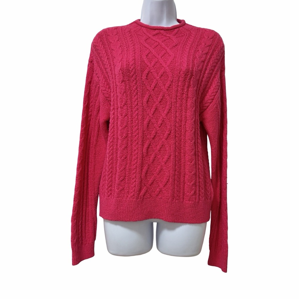 J Crew Womens Mock Neck Cable Knit Pullover Sweater Size S Magenta Pink NEW